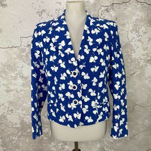 Vintage Floral Blue White Blazer Jacket S
